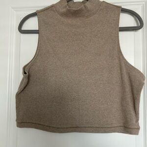 Everlane Sleeveless Tan Mock Neck Top